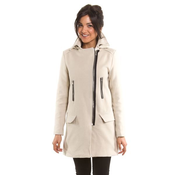 Manteau long à capuche amovible Beige Beige Achat / Vente