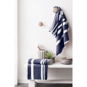 FINLANDEK Set de 2 Serviettes de toilette KYLPY 50x100 cm rayures bleu marine et blanc