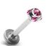 PIERCING Labret 5 gemme rose 1.2* 8* 4mm