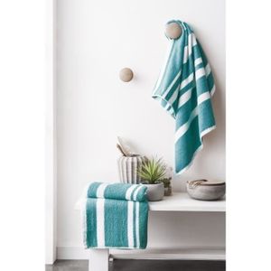 FINLANDEK Set de 2 Serviettes de toilette KYLPY 50x100 cm rayures bleu pétrole et blanc