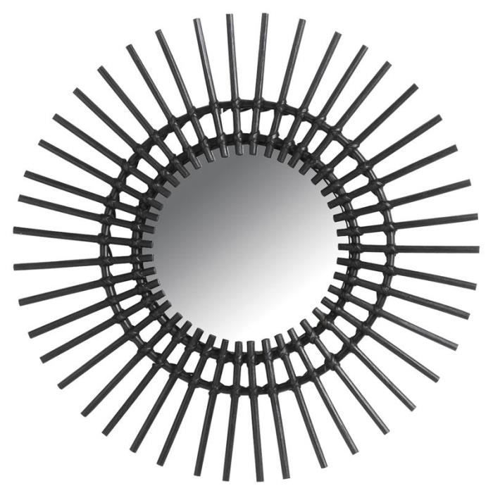 Miroir mural soleil en rotin noir Ø 60 cm Achat / Vente miroir