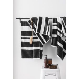 FINLANDEK Set de 2 Draps de douche 70x140 cm + 1 Serviette 50x100 cm KYLPY rayures noir et blanc
