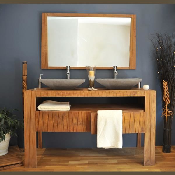 Meuble de salle de bain en teck borneo. achat / vente meuble ... Meuble sdb bois massif