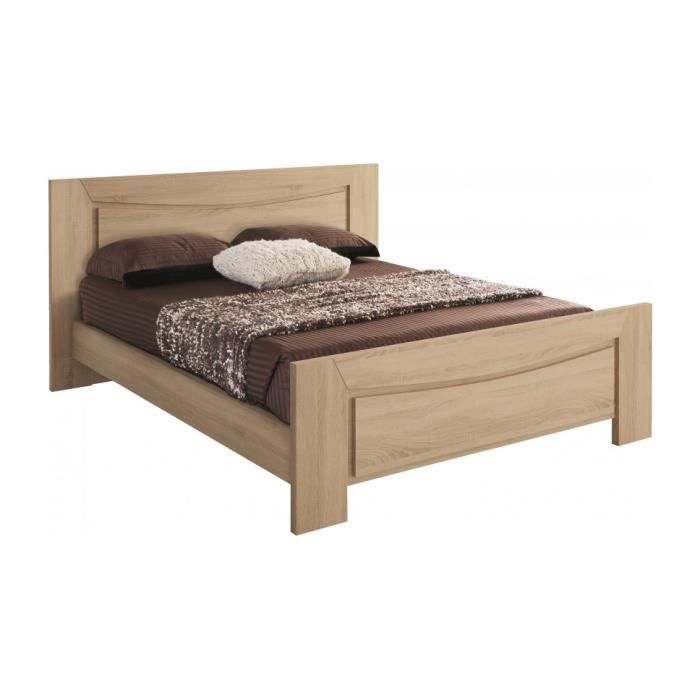 Lit ch&ecirc;ne clair 140x190 avec moulures d&eacute;coratives EOLE Meuble