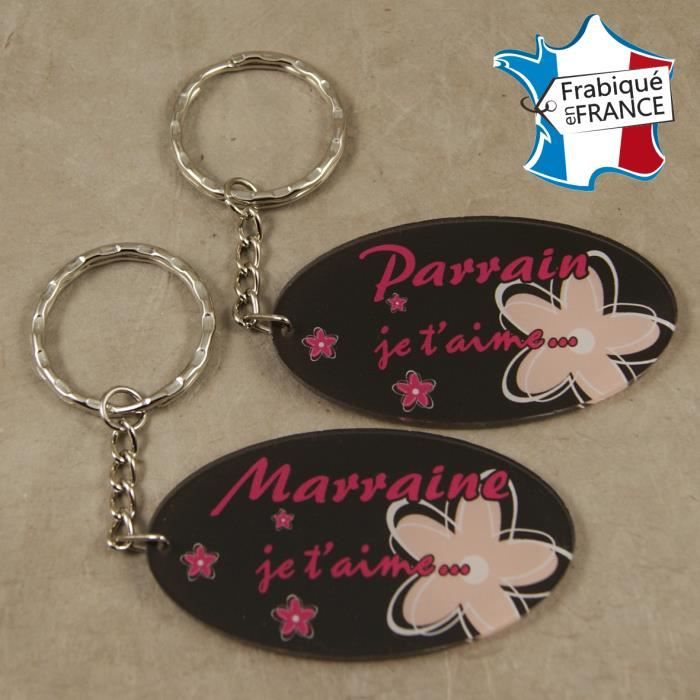 Lot 2 Portes Clefs 1 Parrain + 1 Marraine ( Cadeau Parrain Marraine Baptême Communion Noël