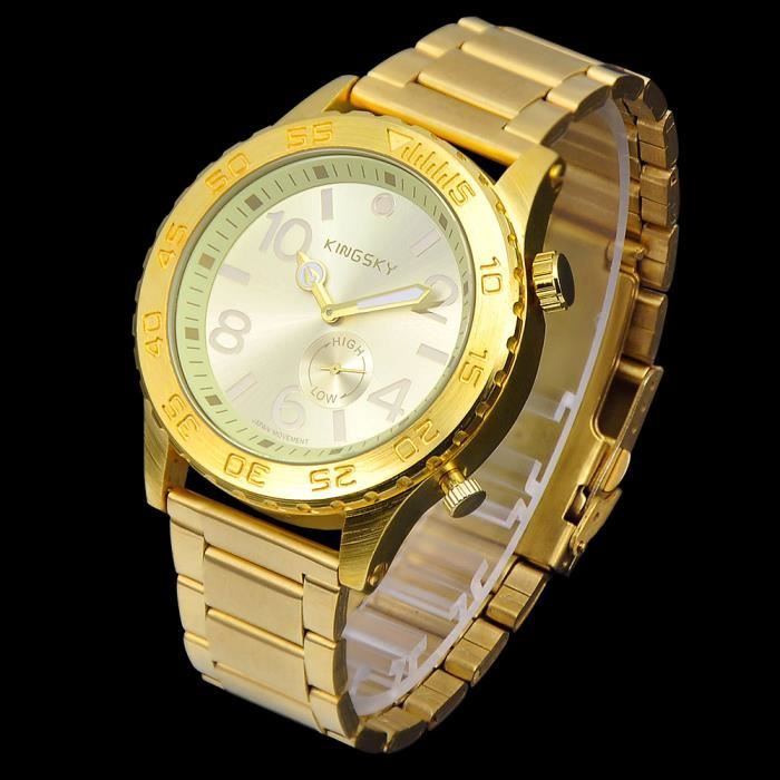 Montre Homme KINGSKY Classique Couleur Or Mouvement Japonais Miyota Quartz + Coffret Cadeau