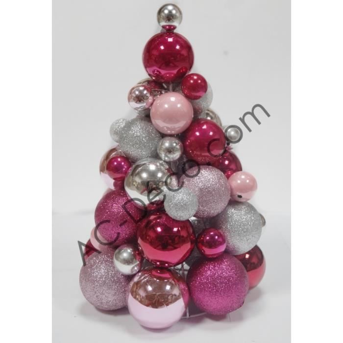 Sapin en boules de Noël H 30 cm Rose et arg... Achat / Vente