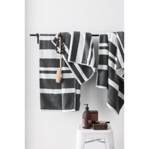 FINLANDEK Set de 2 Draps de douche 70x140 cm + 1 Serviette 50x100 cm KYLPY rayures anthracite et blanc