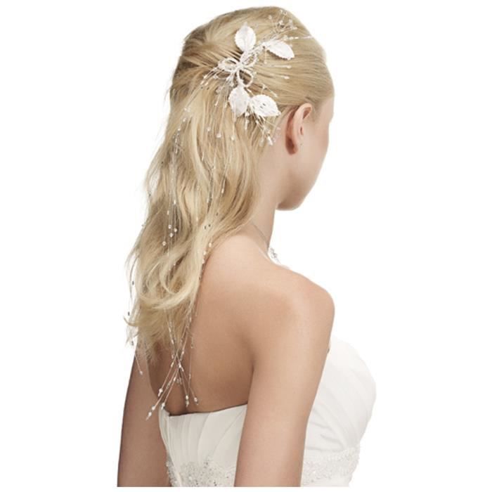 Accessoire cheveux mariage avec feuilles et perles Écru Unique