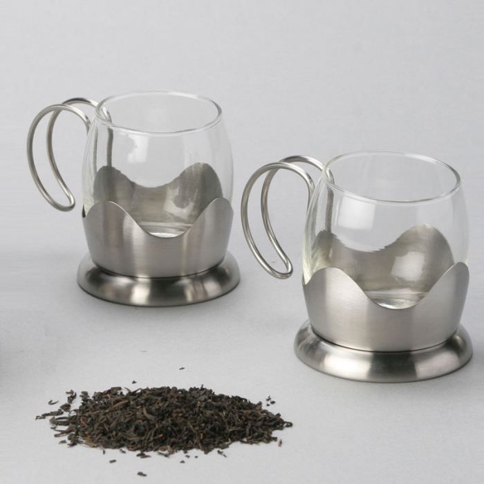 Set De 2 Tasses Thé En Verre Et Inox Mat 12x8x8 Achat Vente Service à Thé Café Cdiscount 