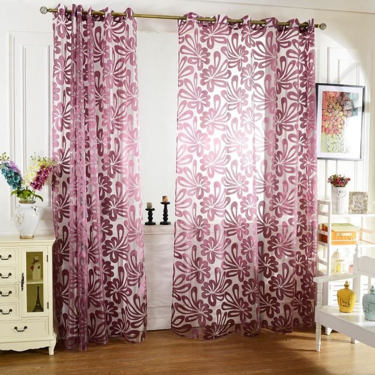 Voilage 3d floral porte tulle voile fenêtre simple rideau ...