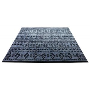 Tapis contemporain en polyester ethnique noir et gris Contemporary