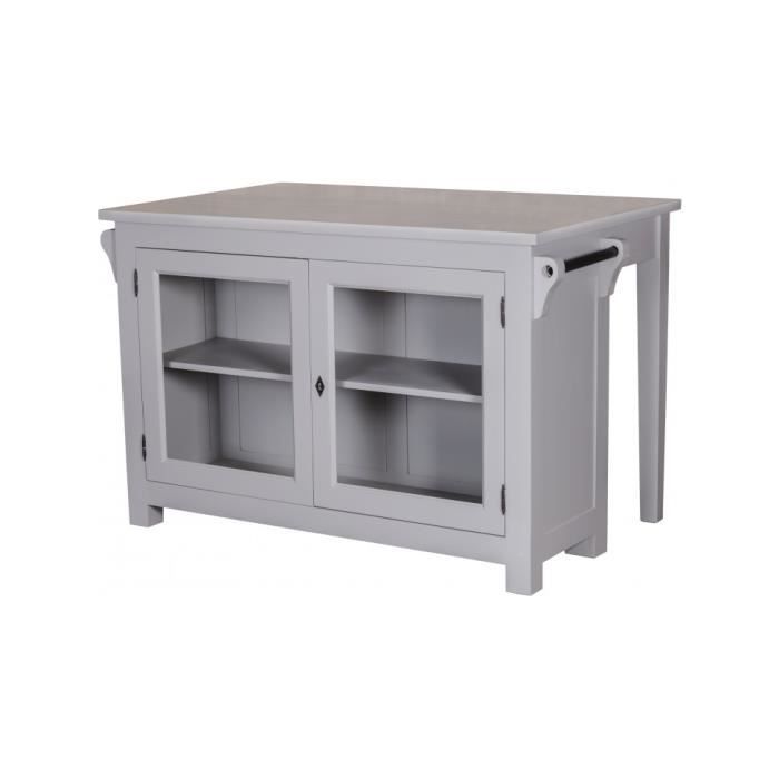 Meuble de cuisine îlot central pin massif gris clair achat ... Ilot central cuisine pas cher