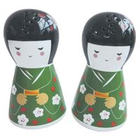 SEL - POIVRE - MOUTARDE  Duo salière-poivrière kokeshi vert