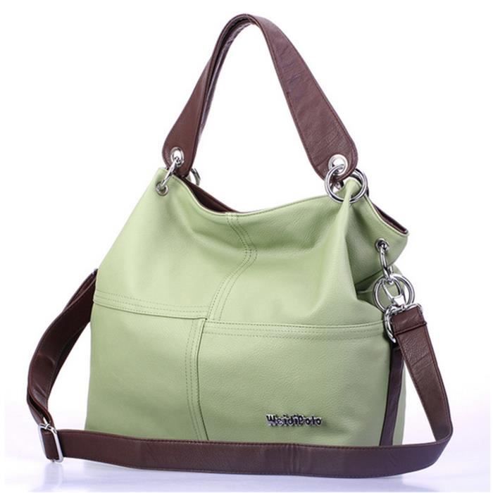 Sac à Main Porté Epaule PU Cuir Cabas Bandoulière Messenger Femme Vert