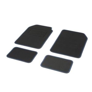 DBS Jeu de 4 Tapis Moquette Aiguilletée 550 gr/m2 Noir avec Ganse Noir et Bleu