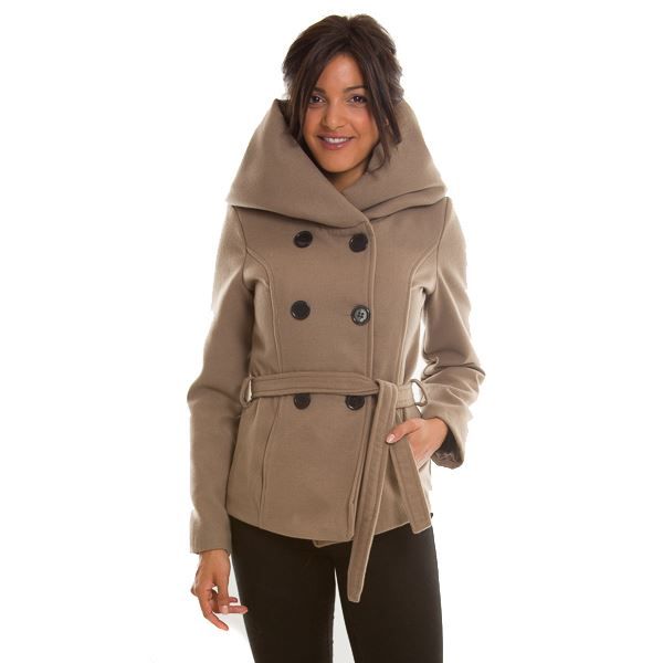 Manteau court à capuche Taupe Achat / Vente manteau caban