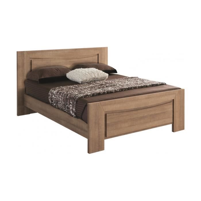 Lit ch&ecirc;ne brun 160x200 avec moulures d&eacute;coratives EOLE Meuble style