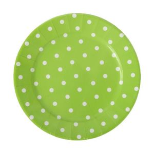 Assiettes rondes pois - 28 cm - Blanc et Anis - 8 pi?ces