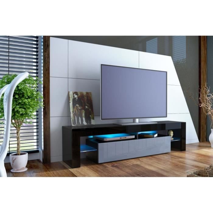 tv design noir laqué et gris sans led Achat / Vente meuble tv