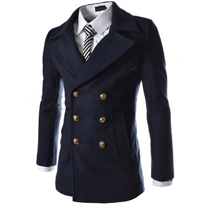 Manteau Homme Hiver Mélange de Laine à Double B... bleu ...