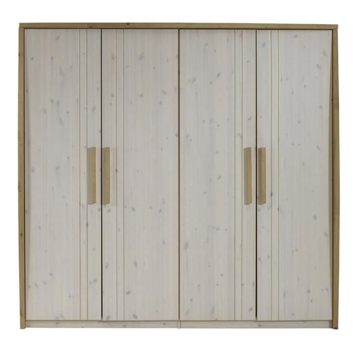 Armoire avec 4 portes en pin massif lasure blanc Dim 223 x 64 x 217
