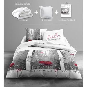 TODAY Pack Linge de lit adulte RAINING PARIS : 1 couette 220x240 + 2 oreillers 60x60 + 1 Parure de couette Only (1 housse + 2 taies)
