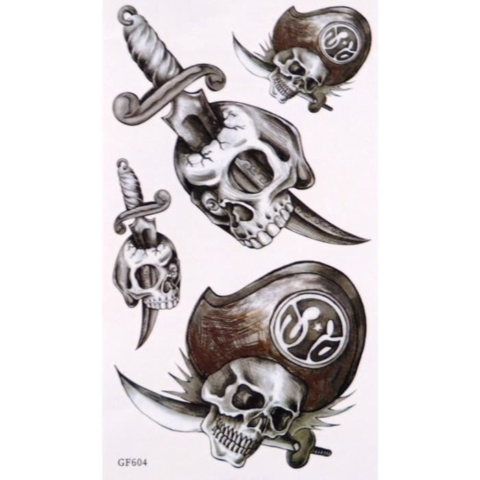 Tatouage Tete De Mort Pirate Tatouage Temporaire Crâne, Pirate, Mort 4 Stickers - Achat / Vente