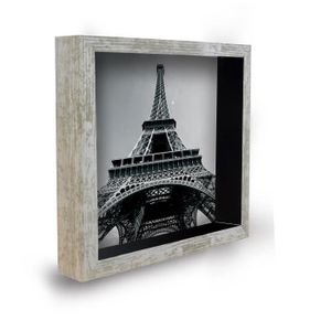 Tableau déco cadre vitrine 20x20 - Tour Eiffel contre-plongée