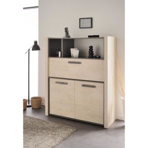 FOX Bahut haut contemporain décor pin cendré et béton foncé - L 122 cm
