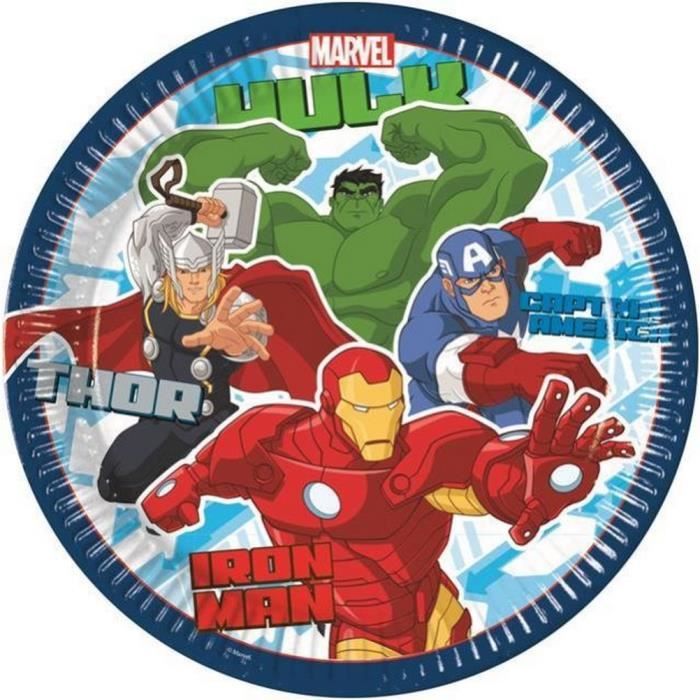 Assiette Avengers Mighty 20 Cm - Assiette Enfant Colorée Pour Fêtes (Procos)