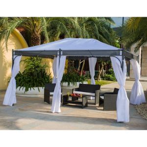 THAI Tonnelle de jardin 3x4 m avec rideaux inclus - Blanc