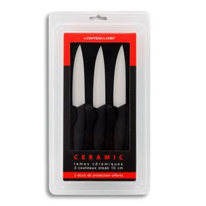COUTEAU DE CUISINE - FEUILLE - COUPERET - FENDOIR Set 3 couteaux Steak LE COUTEAU DU CHEF lame céram