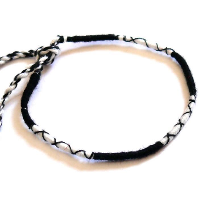 Bracelet Brésilien Amitié coton macramé Porte Bonheur blanc gris noir