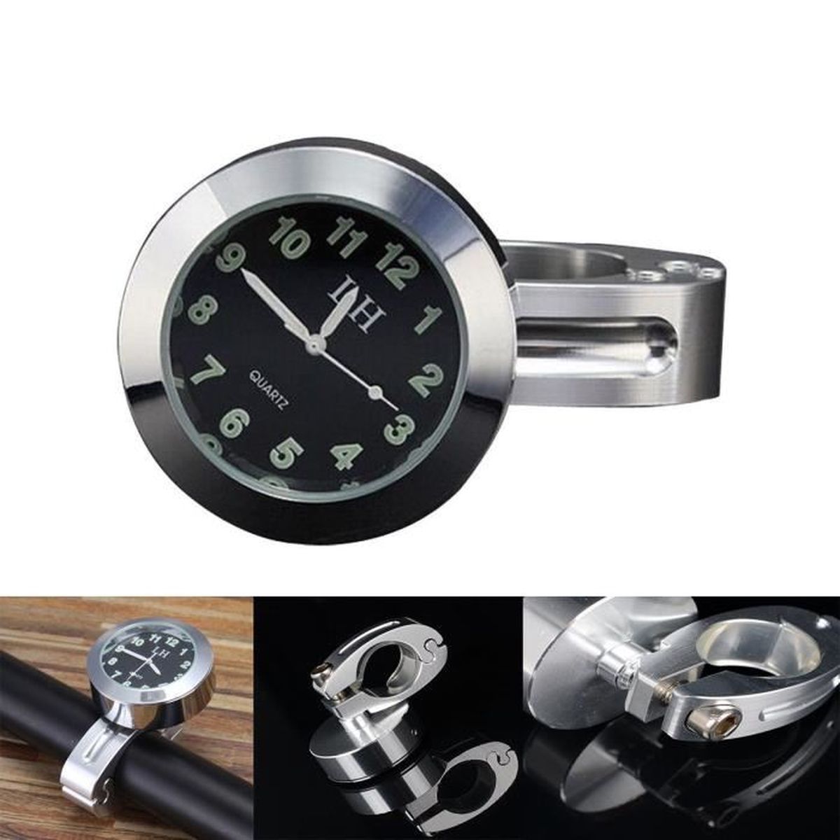 Horloge De Guidon Moto Fluorescente - Étanche Et Antichoc - Cadran 4,5cm - Pour Moto/Vélo