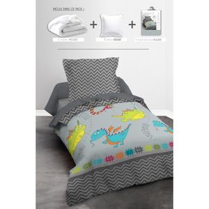 TODAY Pack Linge de lit enfant DRAGONS: 1 couette 140x200cm + 1 oreiller 60x60cm + 1 Parure de couette Happy (1 housse + 1 taie)