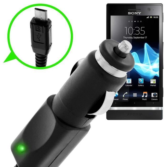 Chargeur Voiture prise allume cigare vers Micro USB pour Sony Xperia U