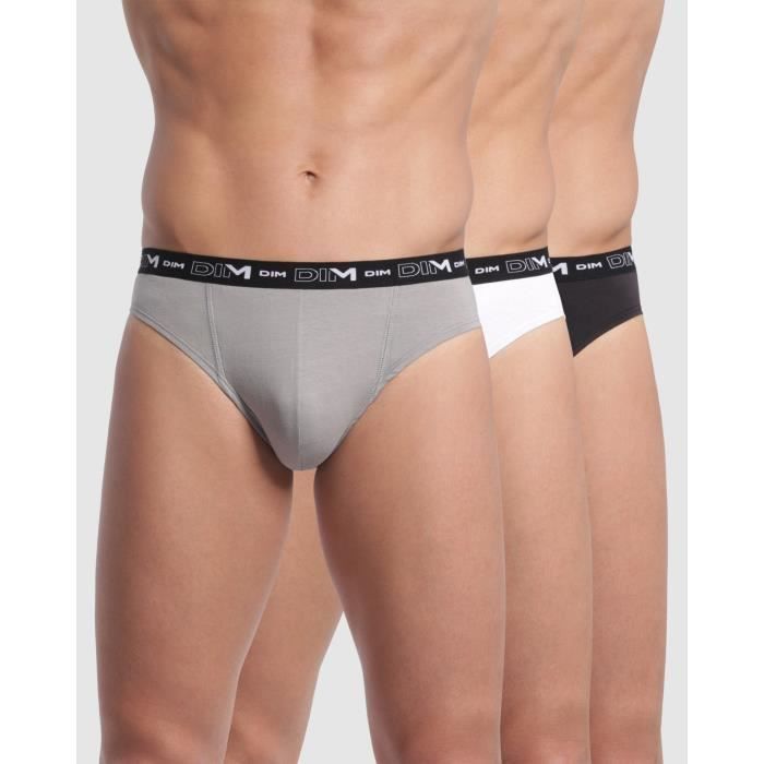 DIM Lot de 3 Slips Coton Stretch Homme Noir, gris et blanc Achat