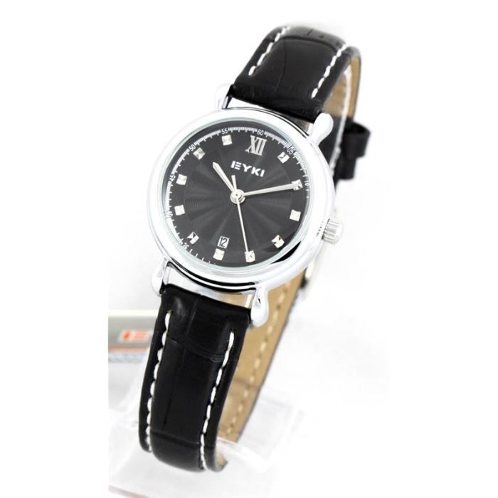 montre femme bracelet cuir noir eyki 1449 noir gris montre femme bracelet cuir noir eyki 1449 noir gris