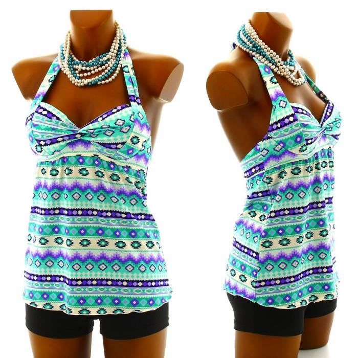 Maillot de Bain Tankini Push Up + Boxer TRIBA... Vert Achat / Vente