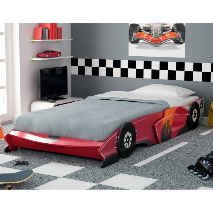 Lit enfant voiture RACE CAR 90 x 190/200 cm rouge Achat / Vente lit