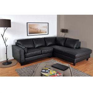 CANAPE - SOFA - BANQUETTE Canapé cuir Buffle "LOBY" d'angle droit Noir