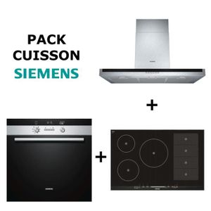 Pack Cuisson SIEMENS : Four multifonction pyrolyse + Table de cuisson Induction Flex + Hotte inox 90cm