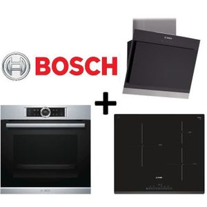 PACK cuisson BOSCH: HBG675BS1F Four chaleur tournante-71L-Pyrolyse EcoClean+PIJ631FB1E-Table de cuisson ? Induction+DWK06G660-Hotte