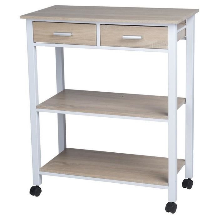 Desserte Cuisine PENH XXL Avec Tiroir - Plan De Travail Mobile Noir Et Hêtre