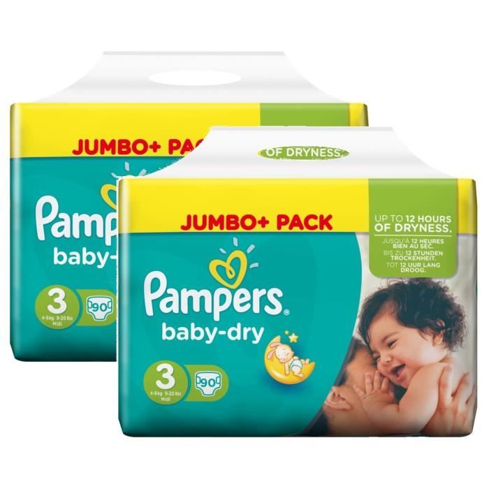 Pampers Baby Dry Taille 3 Midi 49kg Jumbo Plus Pack 180 Couches