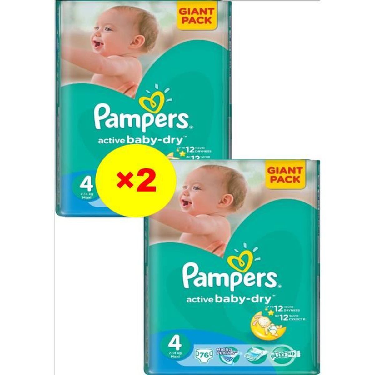 Couches Pampers Baby-Dry Taille 4+ - 152 Couches - Protection 12h - Double Barrière Anti-fuites