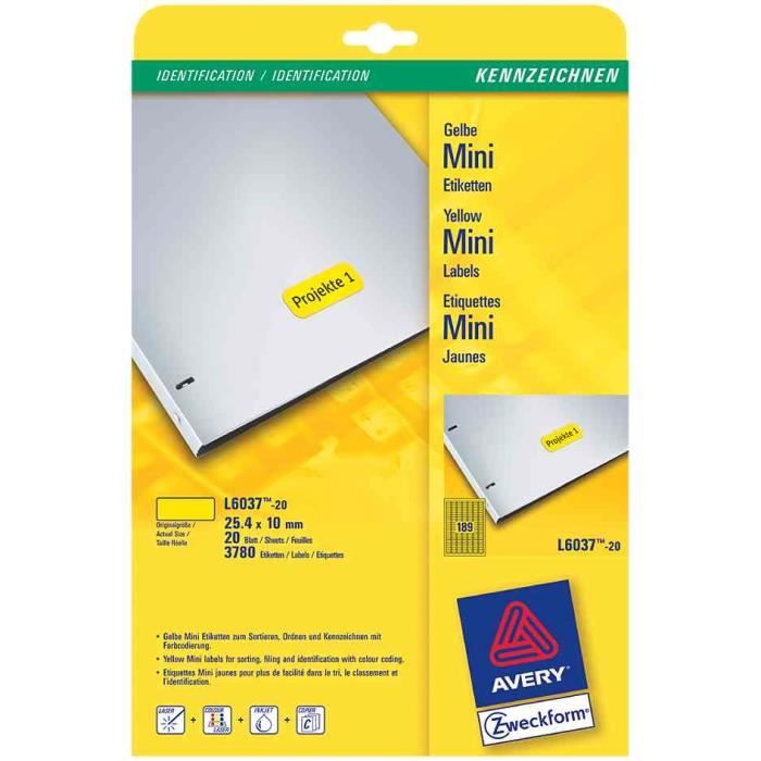 étiquettes Mini, 38,21,2 mm, blanc AVERY Zweckform étiquettes Mini