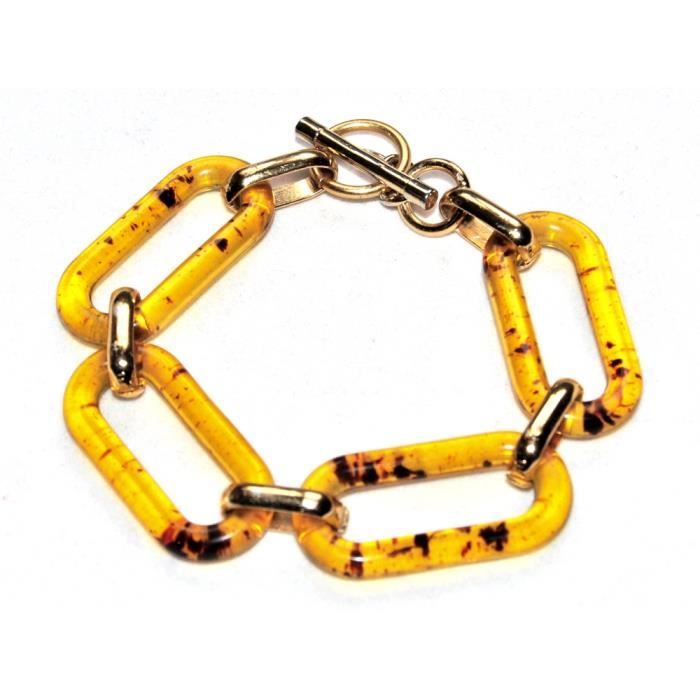 Bracelet original grosse maille lucite écaille et couleur or