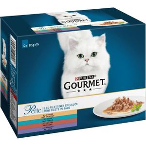 GOURMET Perle Les Filettines En Sauce Repas Pour Chat Adulte Dinde/Canard/Agneau/Thon 12 X 85 G